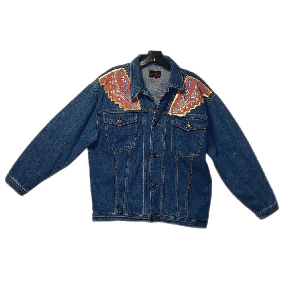 Sunbelt Sportswear Denim Jacket With Southwestern Applied Design Women's Large